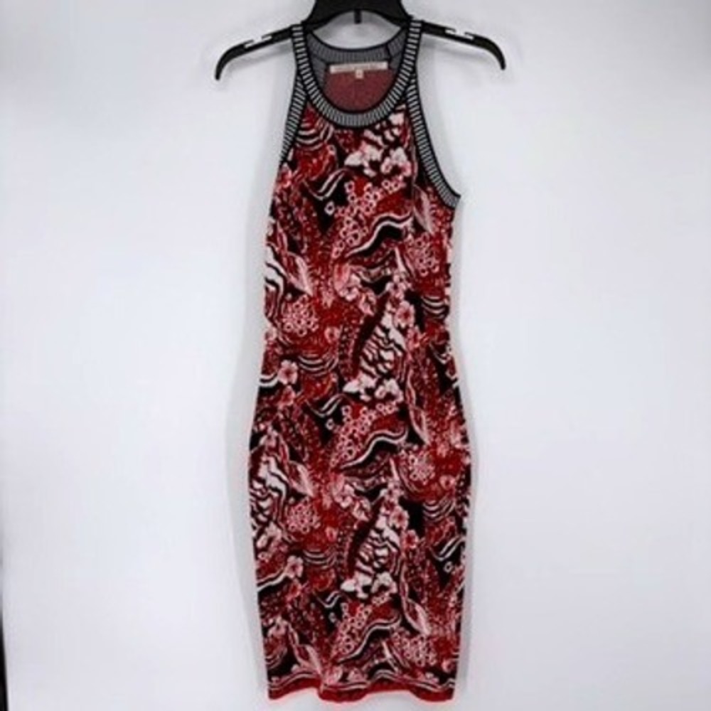 Rachel‎ Roy Sheath Dress Sz. S Red Black White Abstract Floral Halter Knit